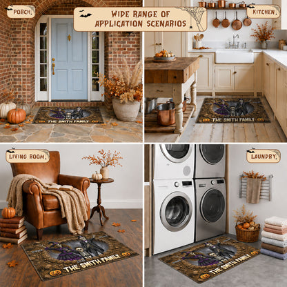 Personalized Halloween Door Mat for Family - Custom Name Skeleton Family Mat - Spooky Haunted House Door Mat - Halloween Outdoor Decor