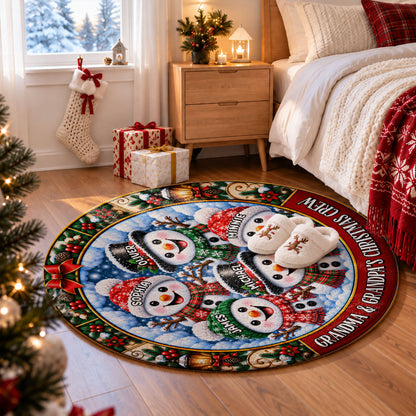 Personalized Christmas Round Rug - Snowman Christmas Crew 3D Effect Rug - Christmas Gift for Grandparents