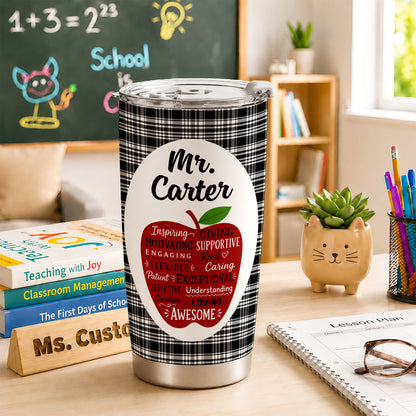 Retro Teacher Inspirational Word Art Tumbler - Custom Teacher Name Travel Mug - Motivational Gift for Teachers