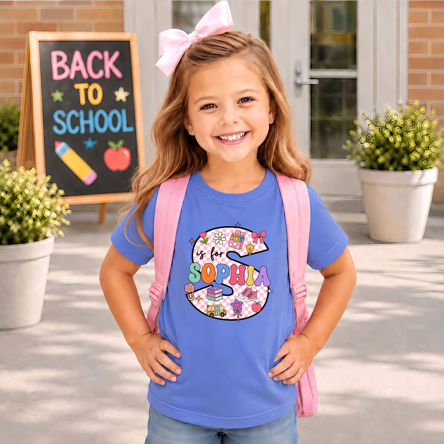 Pastel Alphabet School Shirt - Custom Name & Grade Kids T-Shirt - Back To School Gift for Girls