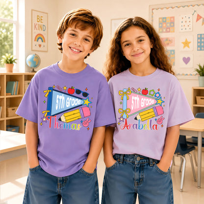 Colorful Pennant Tshirt - Custom Name & Grade Kid T-shirt - Back To School Gift for Boys & Girls