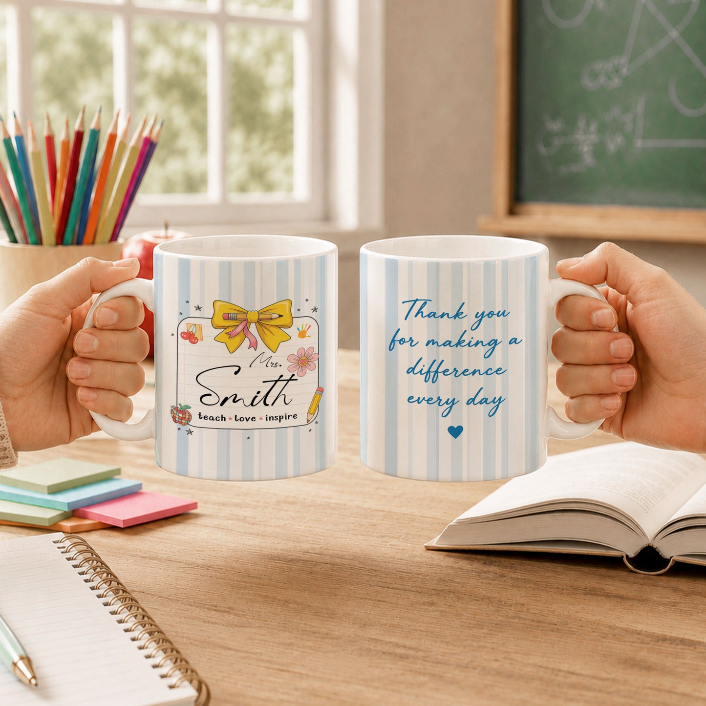 Personalized Teach Love Inspire Teacher Mug with Custom Name, Teacher Appreciation Coffee Mug, Thank You Teacher Gift, Back to School Gift