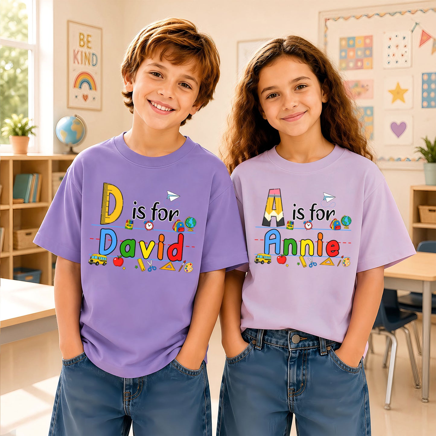 Colorful Alphabet School Shirt - Custom Name Kid T-shirt - Back To School Gift for Boys & Girls