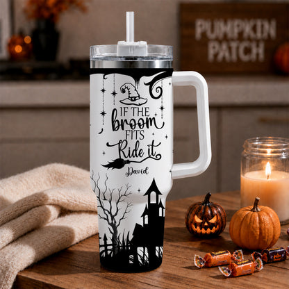 Personalized Halloween Tumbler 40oz  with Custom Name, Witch Broom Halloween Gift For Family, Friend