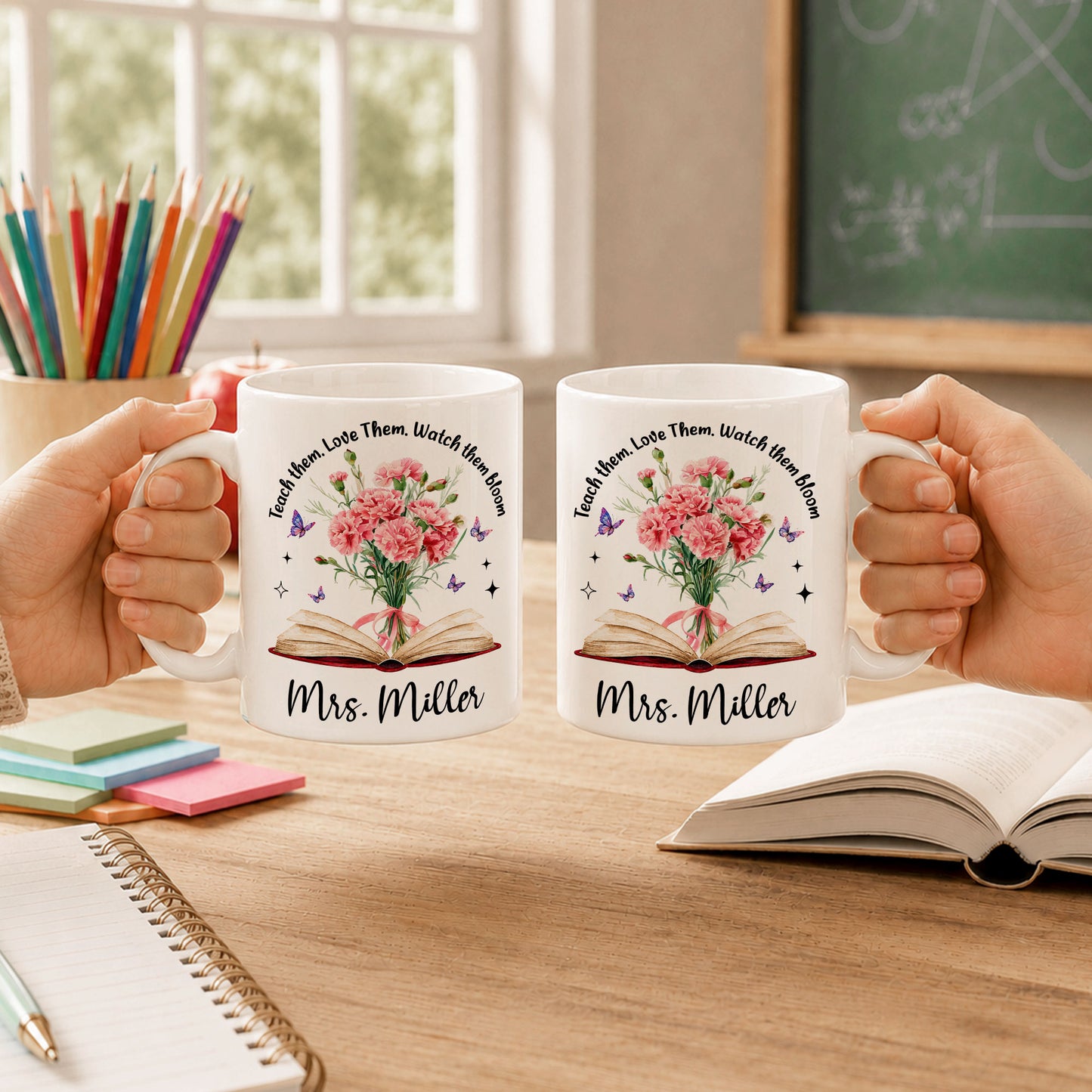 Vintage Birth Month Flower Teacher Mug - Teach Them Love Them Watch Them Bloom - Custom Teacher Name Coffee Cup - Appreciation Gift for Teacher