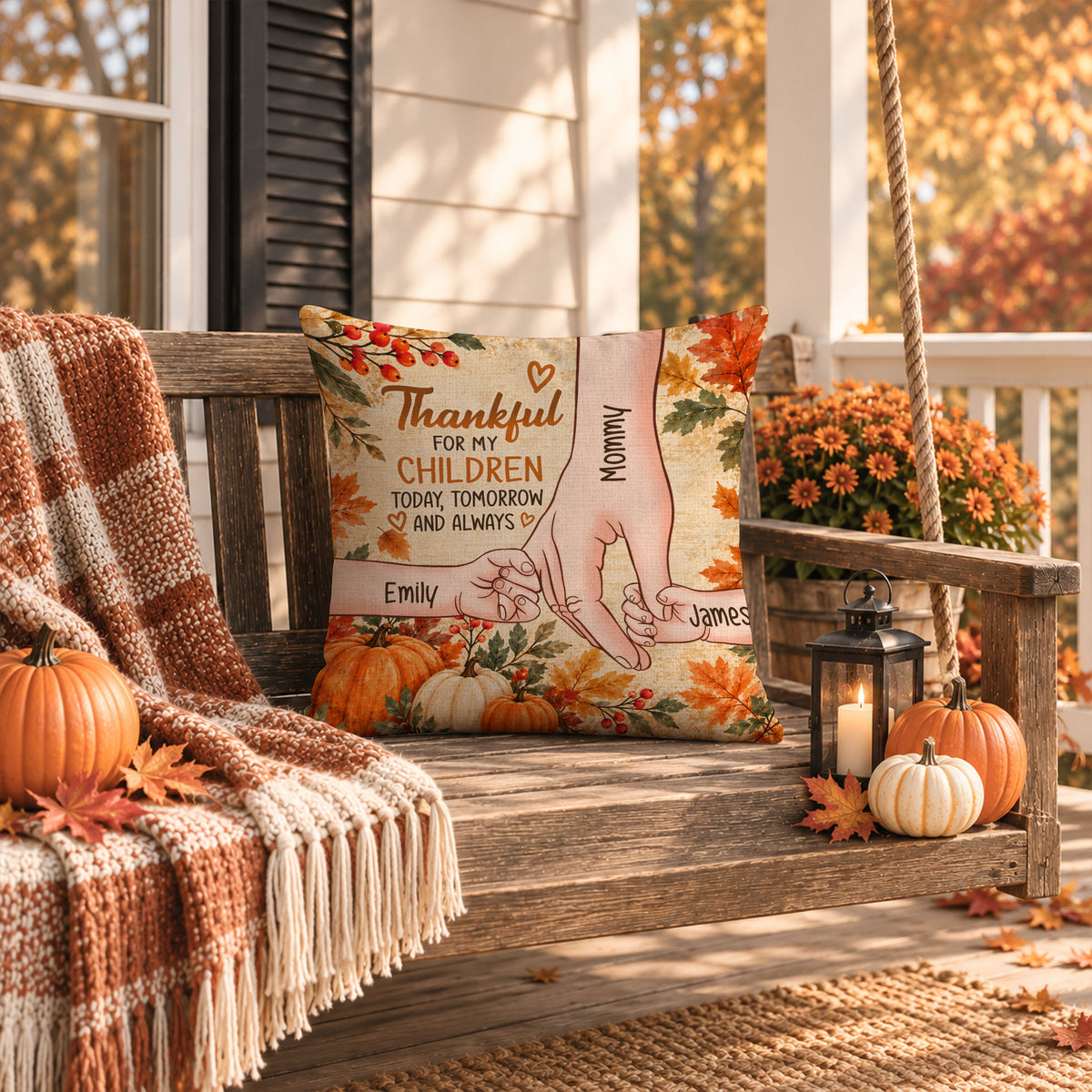 Personalized Thanksgiving Pillow – Thankful for My Children Today Tomorrow Always - Thanksgiving Gift for Family
