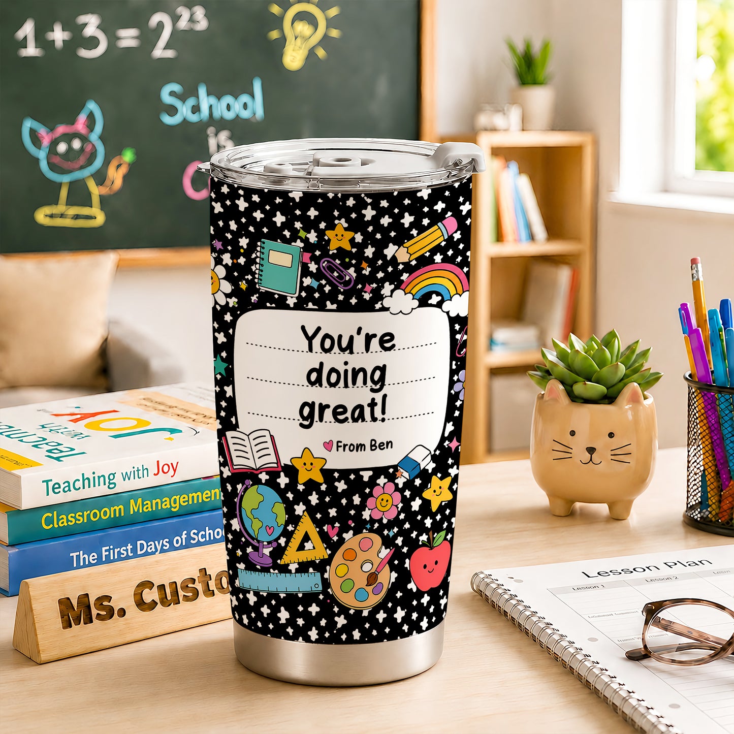 Colorful Teacher Tumbler - Custom Teacher Name & Student Message - Gift for Teachers