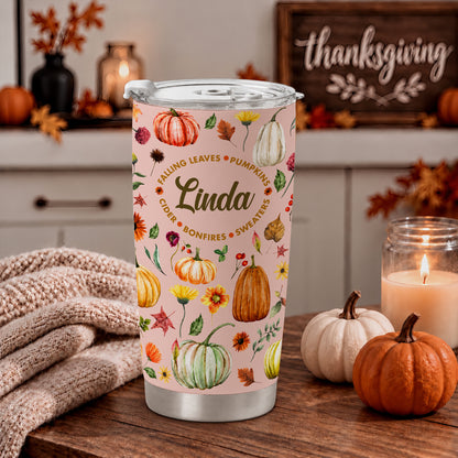 Personalized Thanksgiving Tumbler - Custom Name Fall Pumpkin Tumbler - Thanksgiving Gift for Friends, Women