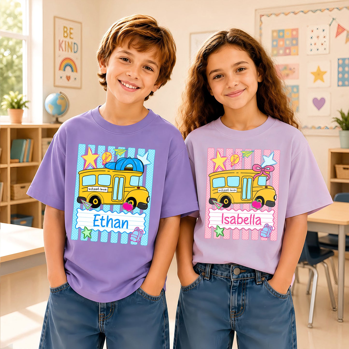 Personalized School Bus Shirt - Custom Name & Grade Kid T-shirt - Back To School Gift for Boys & Girls