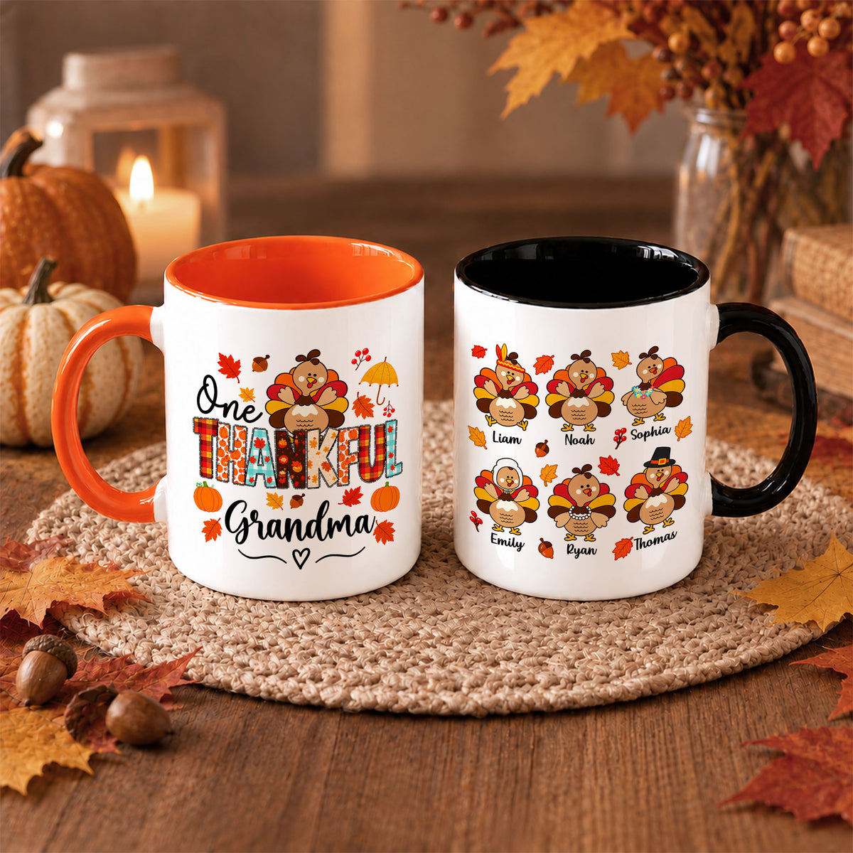 Personalized Thanksgiving Mug - One Thankful Grandma Turkey Mug - Thanksgiving Gift for Family