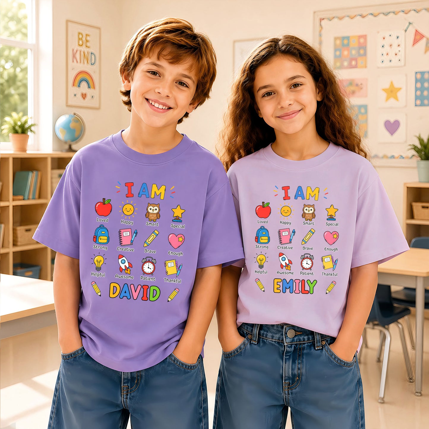 Kid Affirmations Shirt - Custom Name Kid T-shirt - Motivational Back To School Gift for Boys & Girls