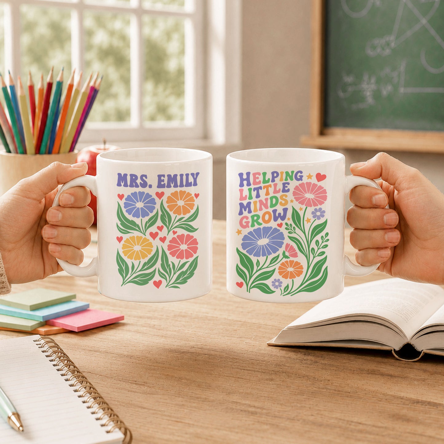 Boho Floral Teacher Mug - Helping Little Minds Grow - Personalized Teacher Coffee Mug - Teacher Appreciation Gift