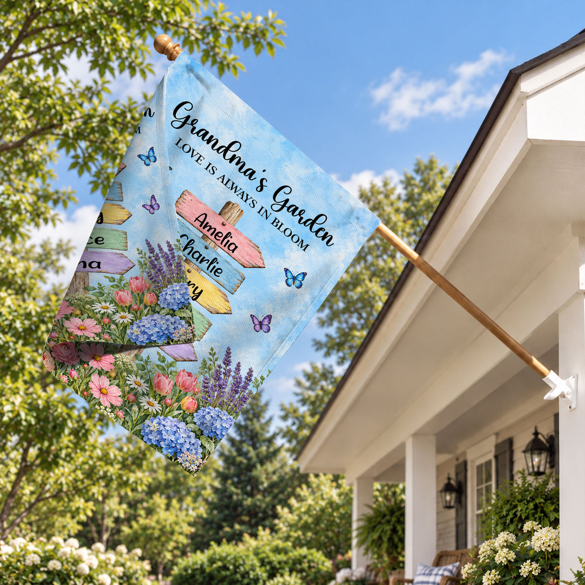 Personalized Garden Flag - Grandma's Garden Love is Always in Bloom - Gift for Grandma, Mom