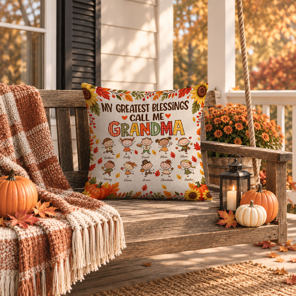 Personalized Thanksgiving Pillow - My Greatest Blessings Call Me Grandma - Fall Family Decor