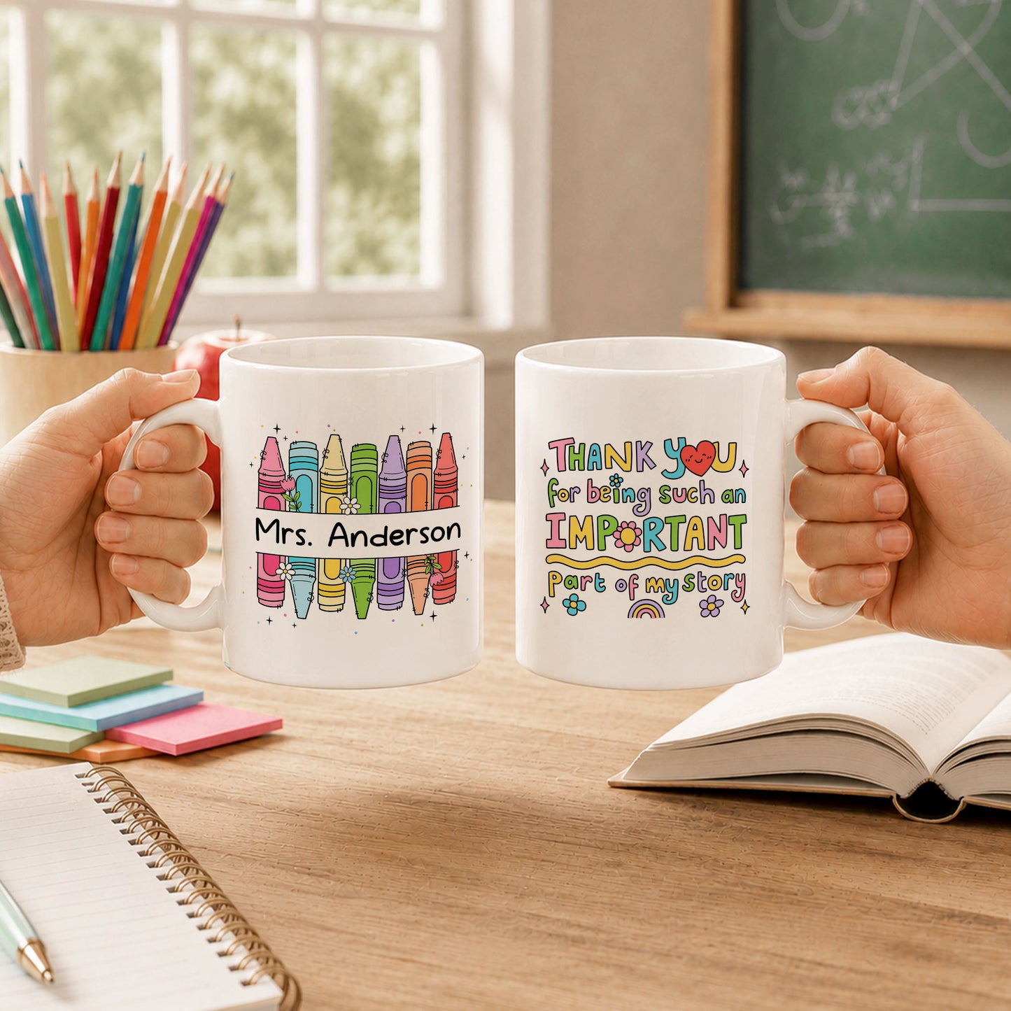 Crayon Teacher Mug - Thank You For Being An Important Part - Custom Appreciate Gift For Teachers