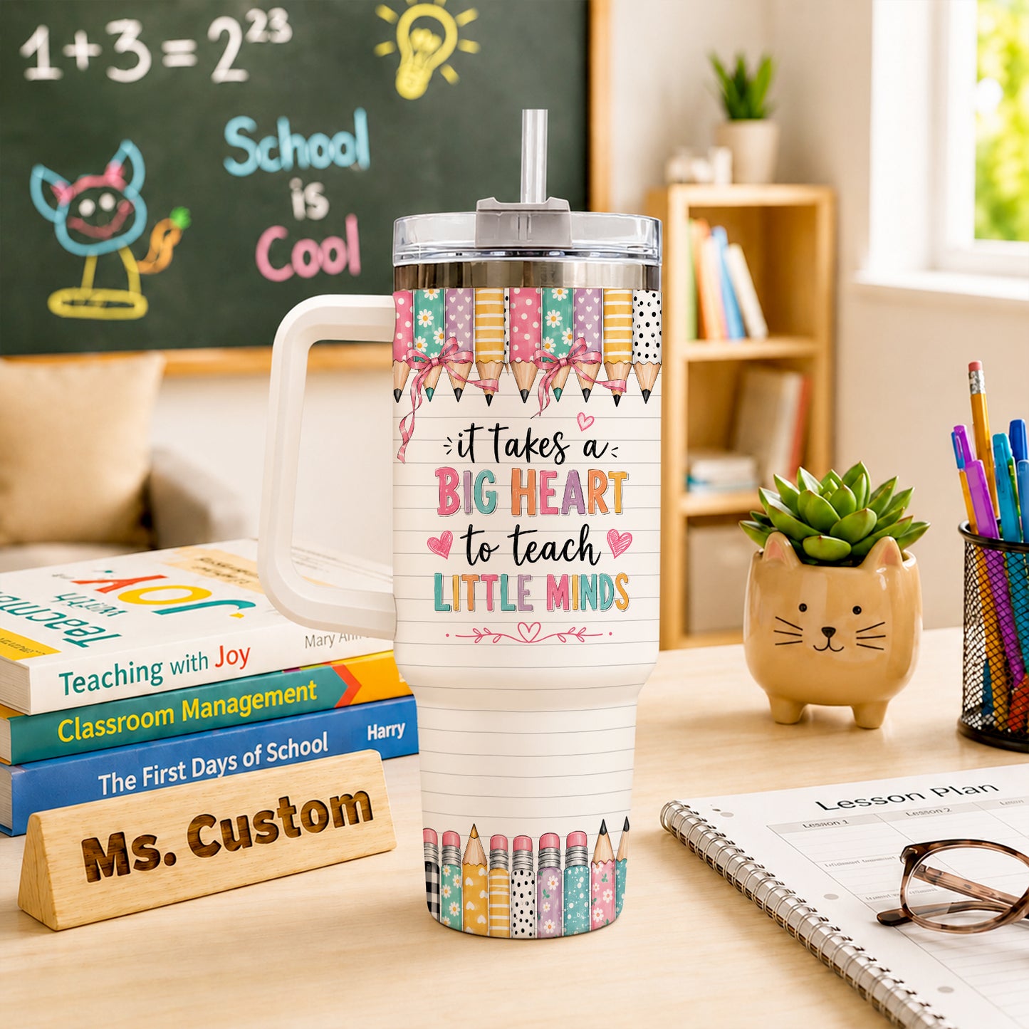 Personalized Teacher Tumbler - ItTakes a Big Heart To Teach Little Minds - Custom Teacher Name Tumbler, Thank You Gift For Teachers