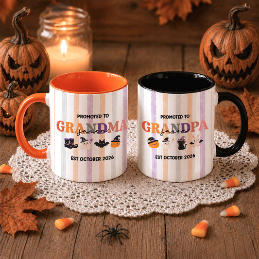 Personalized Halloween New Grandpa Grandma Mug Set - Custom Promoted to Grandparents Accent Mug - Pregnancy Announcement