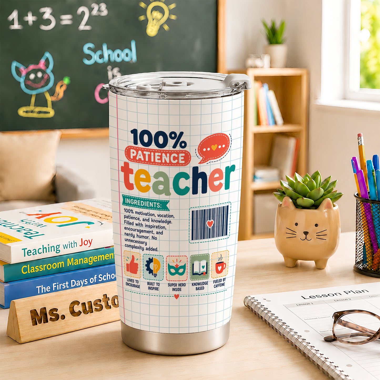 Teacher Ingredients Tumbler - Personalized Teacher Stainless Steel Tumbler, Funny Gift for Teachers
