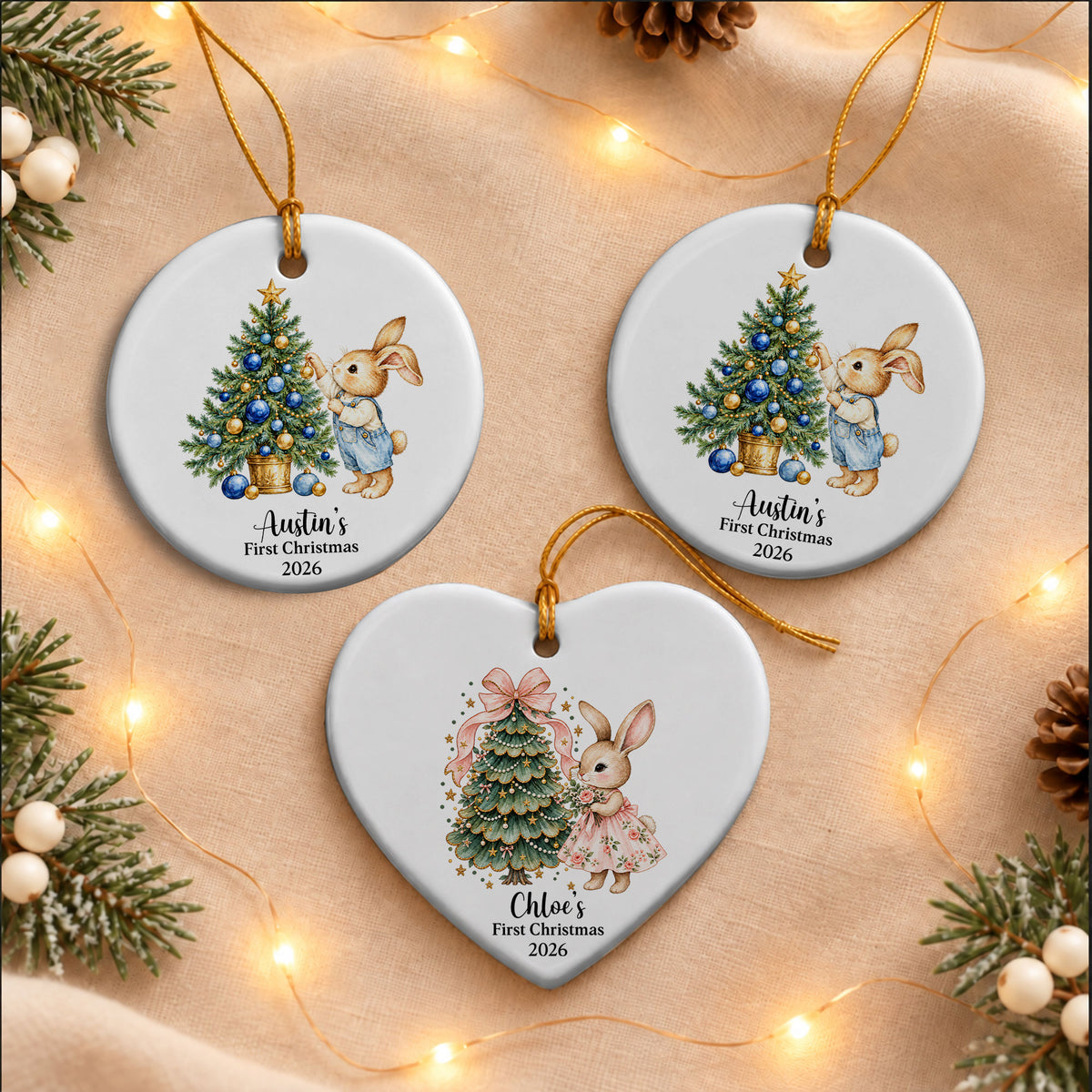 Personalized First Christmas Ornament 2026 - Baby's First Christmas Ceramic Ornament - Newborn Gift