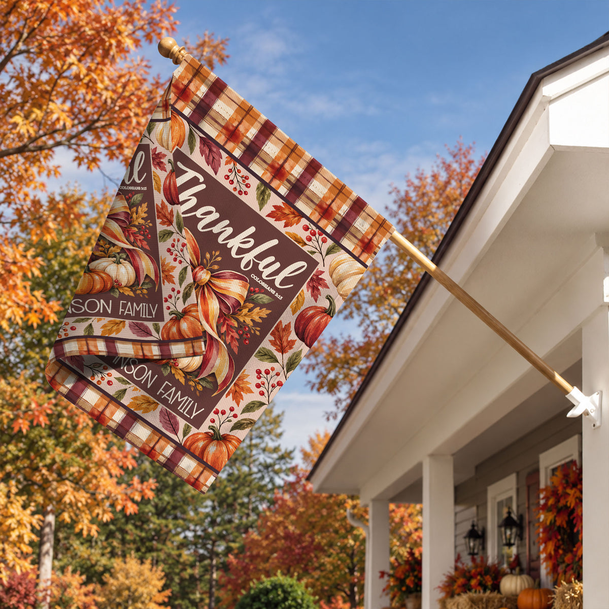 Personalized Thanksgiving Garden Flag - Custom Family Name Christian Flag - Thanksgiving Decor Gift