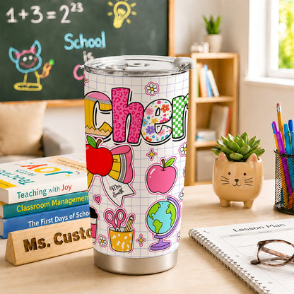 Personalized Teacher Tumbler with Custom Name, Cute Pencil Floral Travel Cup, Teacher Appreciation Gift, Back to School Teacher Gift
