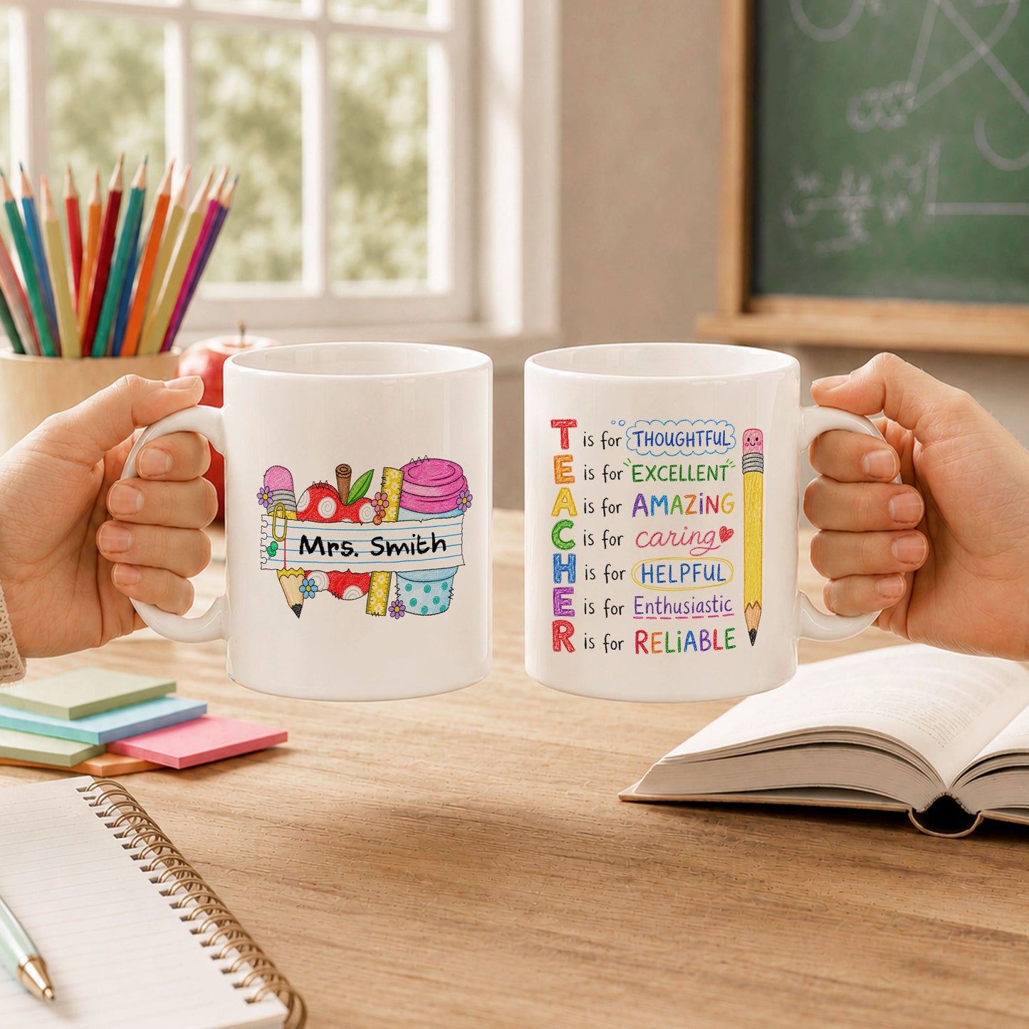 Crayon Teacher Mug - Custom Name Teacher Mug- Personalized Gift for Teachers