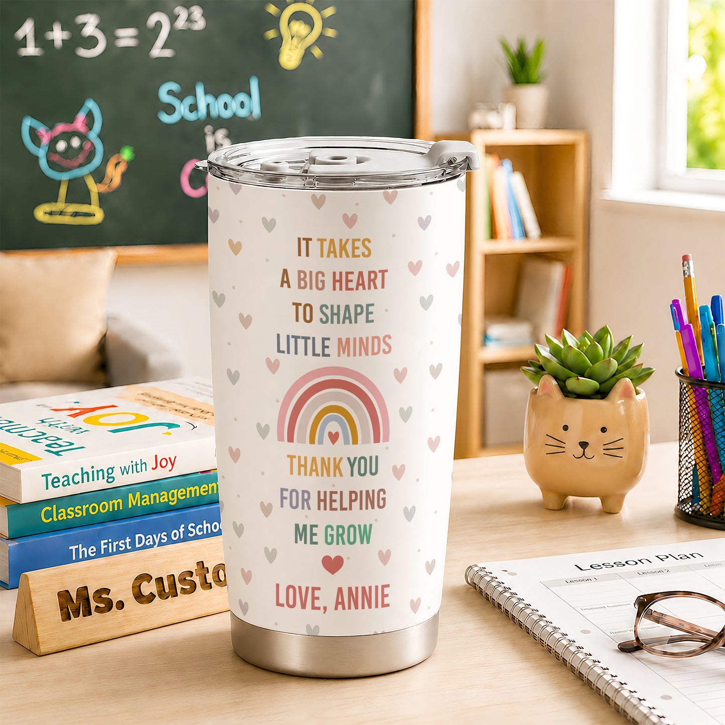 Pastel Rainbow Teacher Tumbler - Custom Teacher & Student's Name Stainless Steel Tumbler - Appreciation Gift for Teachers