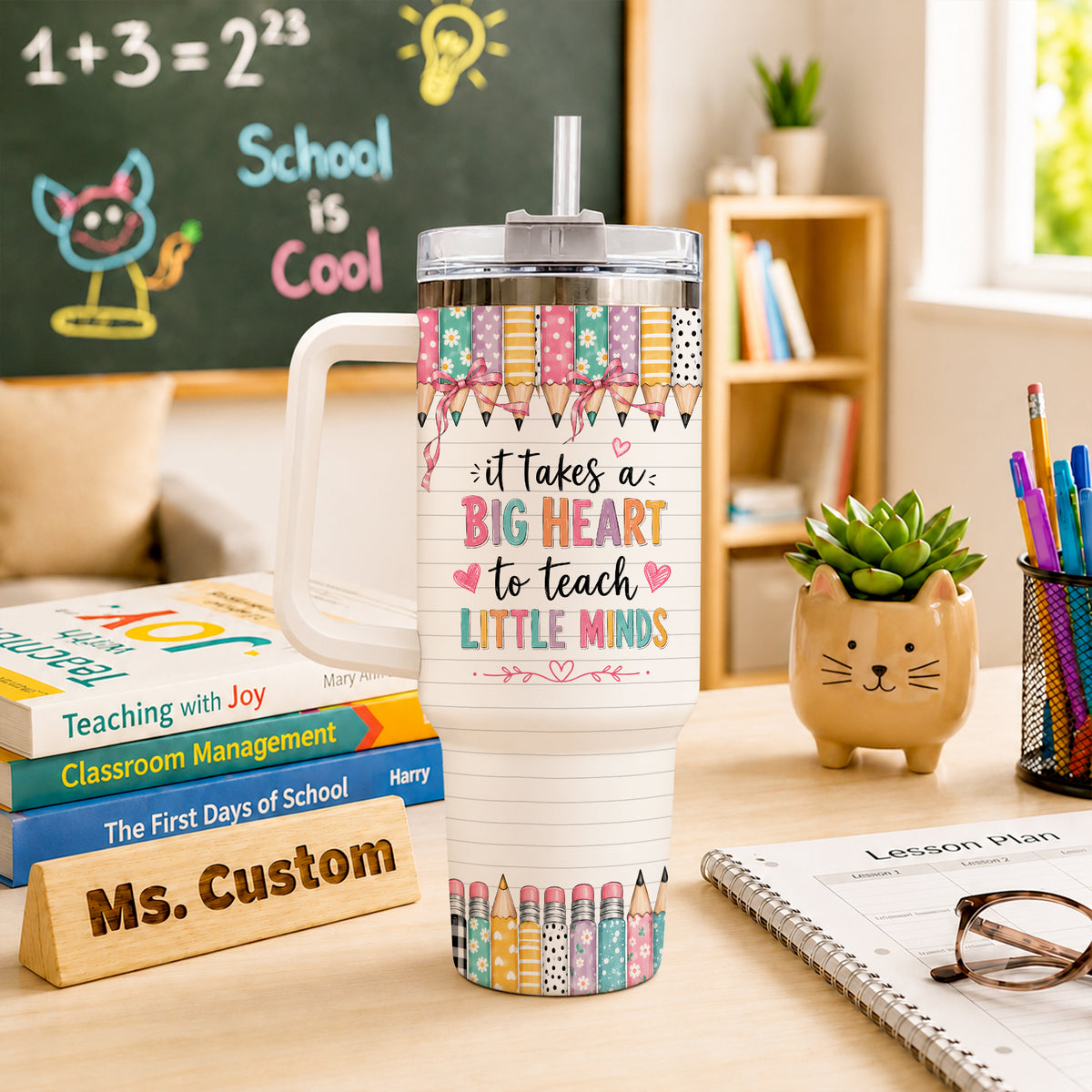 Personalized Teacher Tumbler - ItTakes a Big Heart To Teach Little Minds - Custom Teacher Name Tumbler, Thank You Gift For Teachers