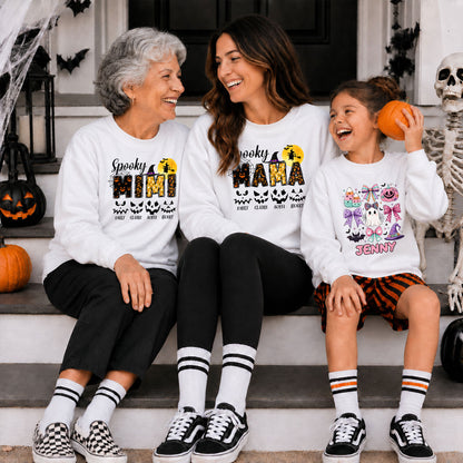 Personalized Halloween Shirt for Grandma & Mom - Custom Name Spooky Pumpkin Face Shirt - Cute Halloween Gift