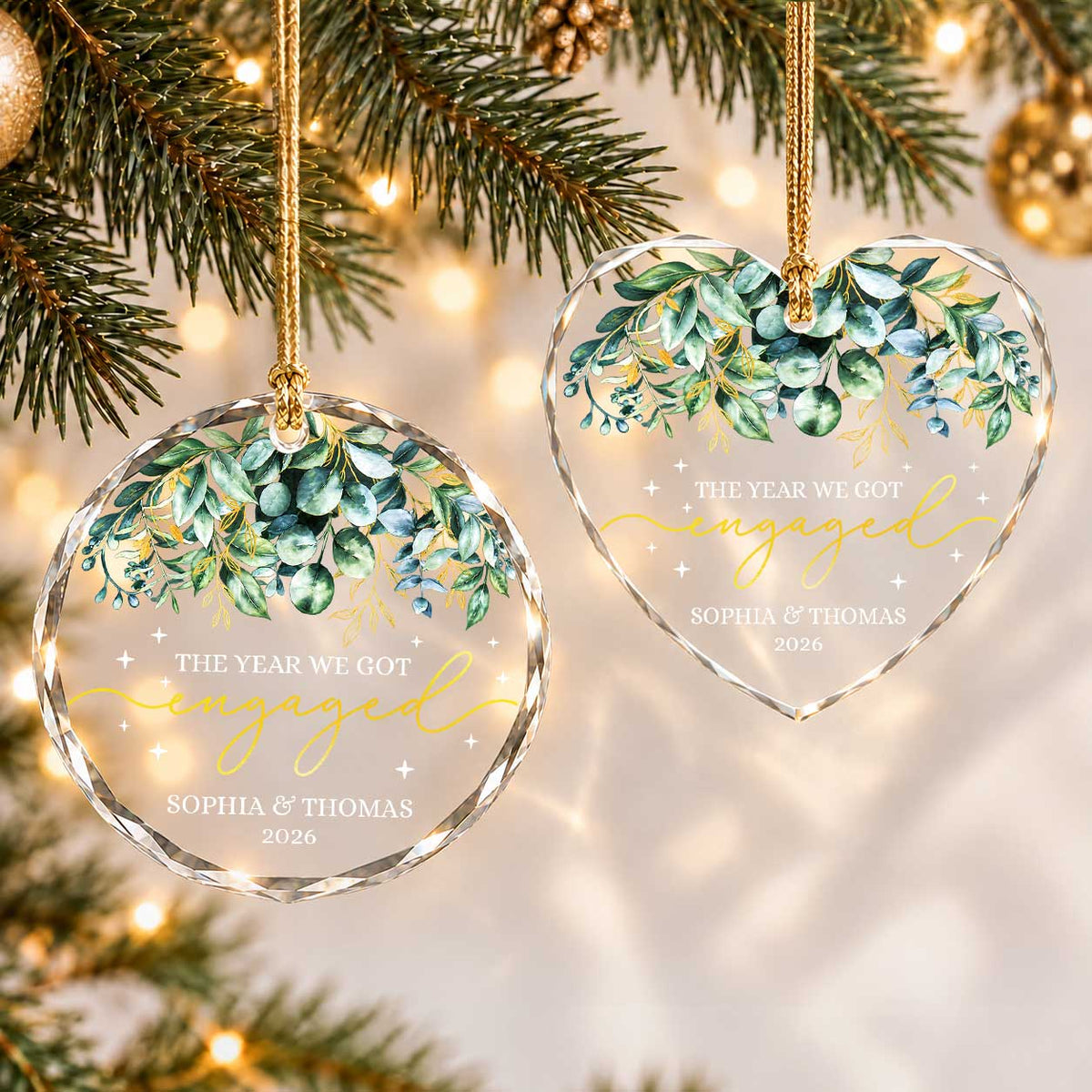 Personalized Gift Engagement Glass Ornament, Custom Couple Names Christmas, Engaged 2026 Christmas Gift For Couple