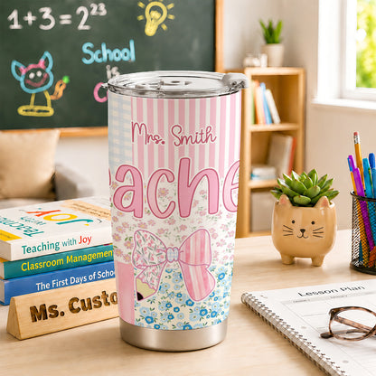 Personalized Teacher Tumbler with Custom Name, Cute Pencil Floral Travel Cup, Teacher Appreciation Gift, Back to School Teacher Gift