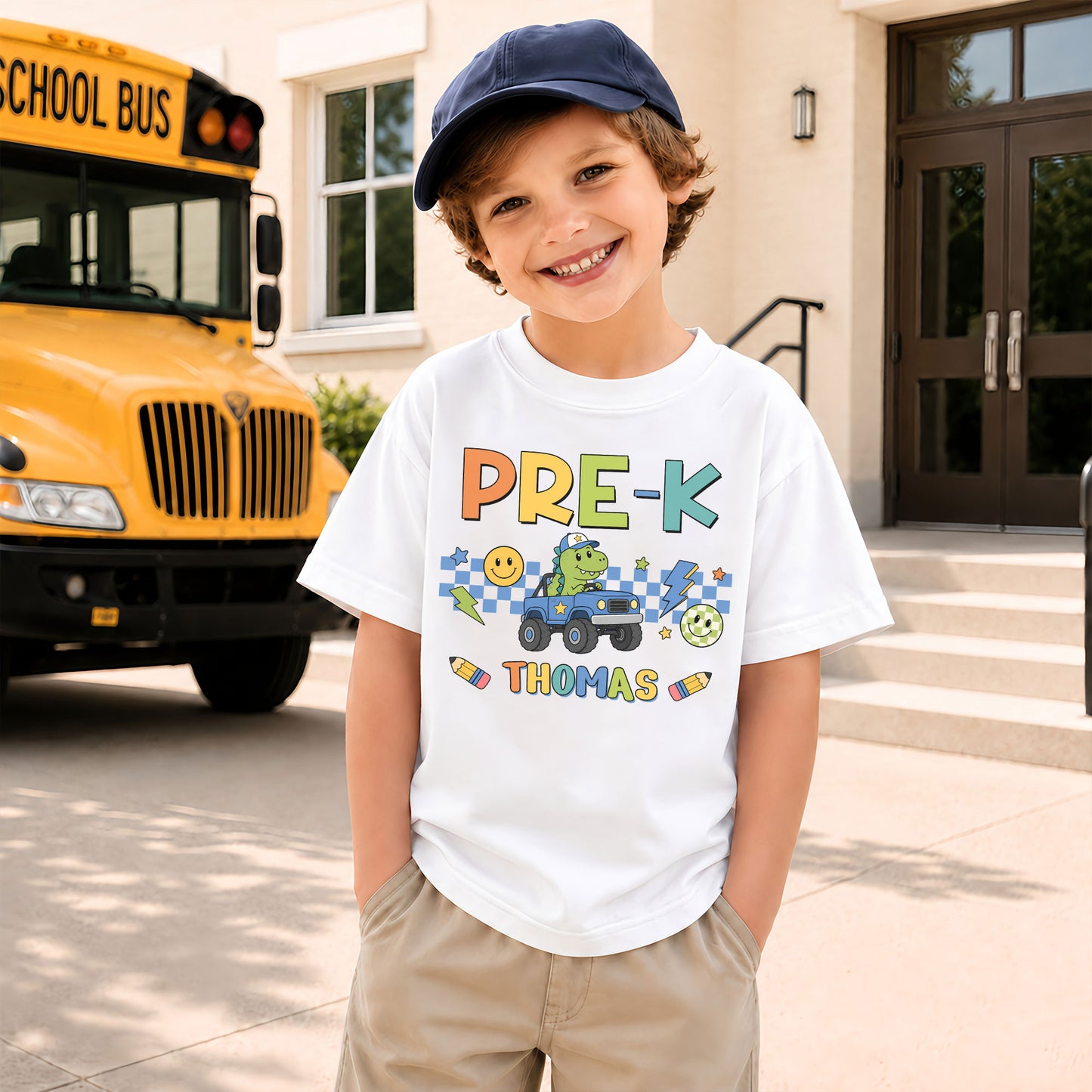 Personalized Dinosaur School Shirt - Custom Name & Grade Kids T-Shirt - Back To School Gift for Boys