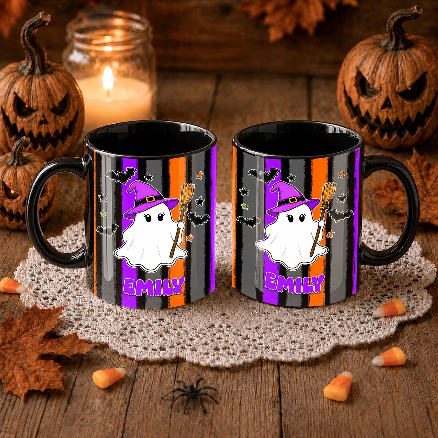 Personalized Halloween Family Mug Set - Custom Name Ghost Coffee Mug - Matching Halloween Mugs for Family, Cute Spooky Gift