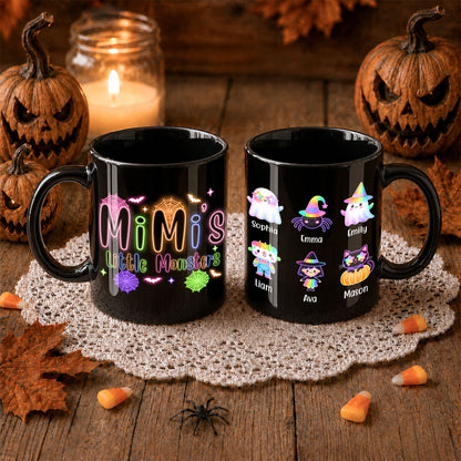 Personalized Halloween Black Mug - Mimi's Little Monsters Neon Mug - Halloween Gift for Grandma & Mom