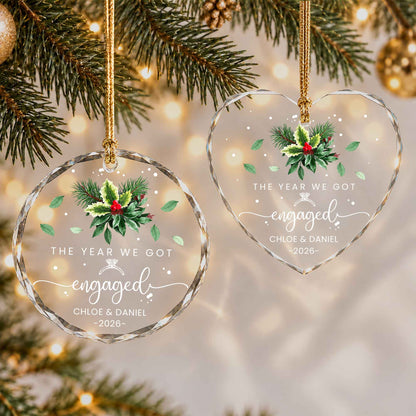 Personalized Gift Engagement Glass Ornament, Custom Couple Names Christmas, Engaged 2026 Christmas Gift For Couple