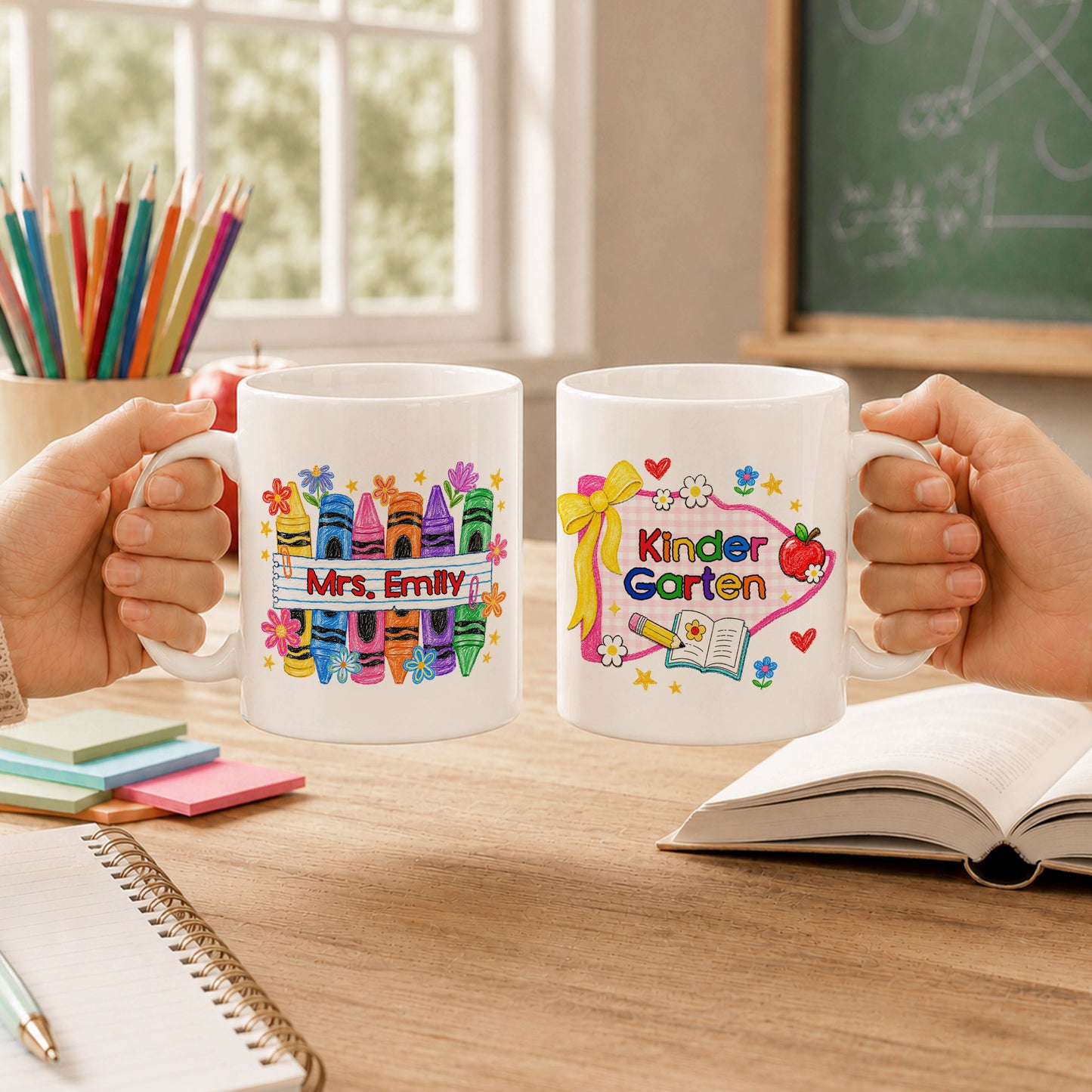 Colorful Crayon Teacher Mug - Teach Them Love Them Watch Them Grow - Custom Classroom & Name Teacher Gift