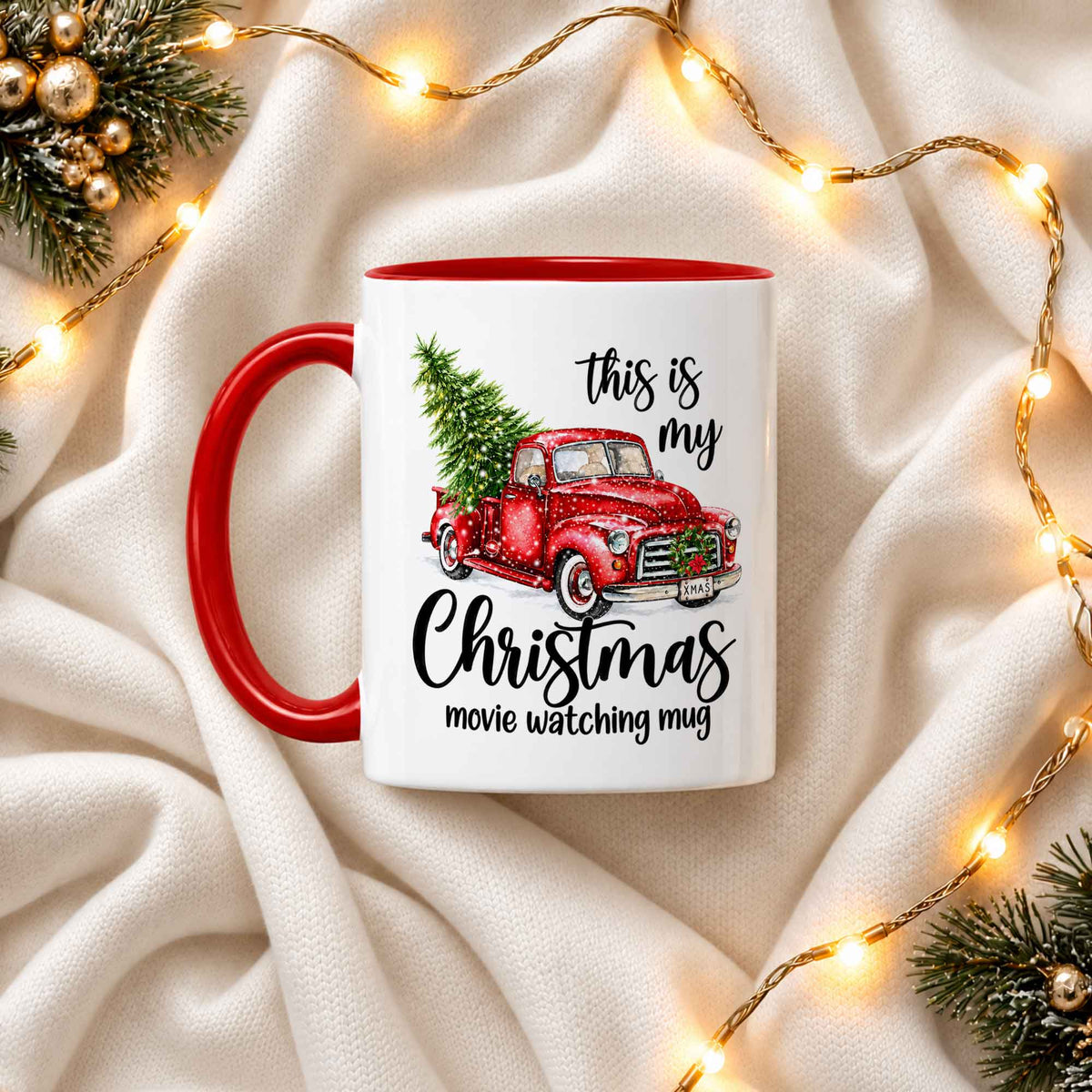 Christmas Movie Mug, Red Truck Christmas Tree Coffee Mug, Holiday Gift for Family