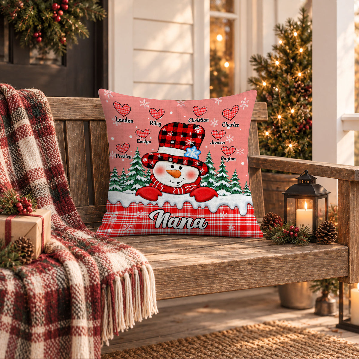 Personalized Christmas Pillow - Snowman Grandma Throw Pillow - Christmas Gift for Grandma, Mom