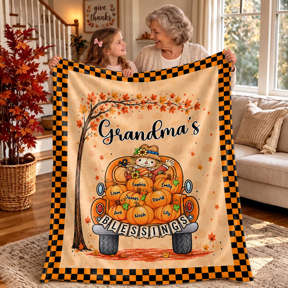 Personalized Thanksgiving Blanket - Grandma's Blessings - Thanksgiving Gift for Grandma, Mom