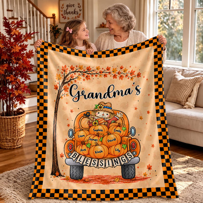 Personalized Thanksgiving Blanket - Grandma's Blessings - Thanksgiving Gift for Grandma, Mom