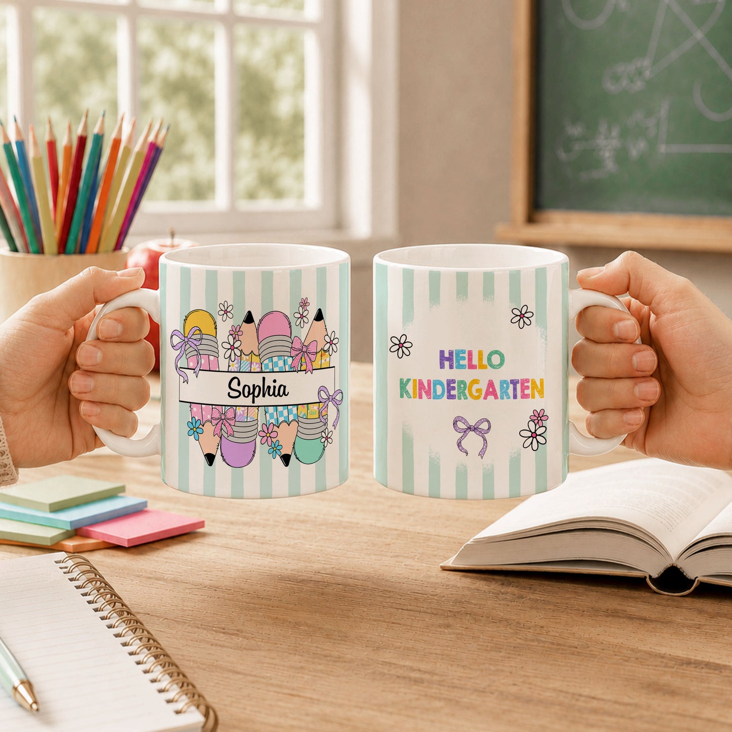 Personalized Hello Kindergarten Mug with Custom Grade & Name, Cute Goose School Coffee Mug, First Day of School Gift for Kids Students