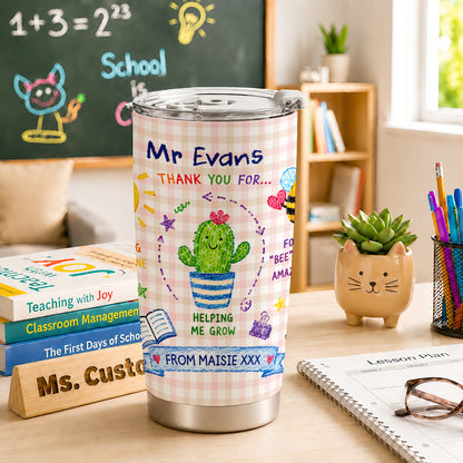 Thank You Teacher Tumbler - Custom Teacher Name Travel Cup - Meaningful Gift for Teachers