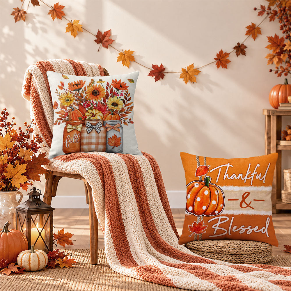 Thanksgiving Fall Decorative Pillow Set of 2 or 4, Harvest Throw Pillows for Home Decor, Gifts for Family