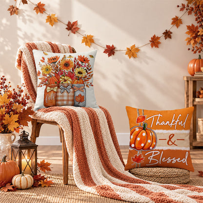 Thanksgiving Fall Decorative Pillow Set of 2 or 4, Harvest Throw Pillows for Home Decor, Gifts for Family