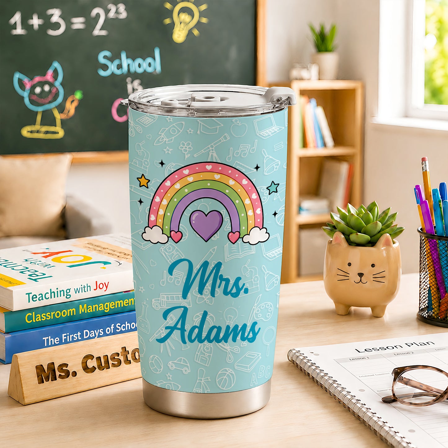Pastel Teacher Tumbler - Custom Teacher Name Stainless Steel Tumbler - Back To School Gift for Teachers