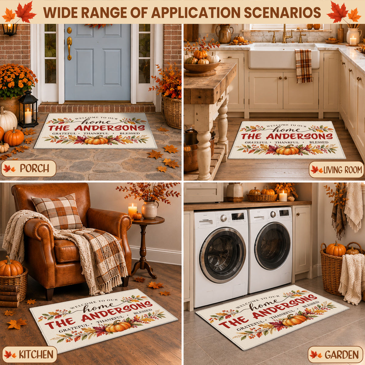 Personalized Thanksgiving Doormat - Custom Family Name House Mat - Thanksgiving Porch Decor