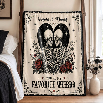 Skeleton Couple Blanket, Gothic Halloween Gift for Couples, Weird Love Design, Personalized Fleece Blanket & Sherpa Blanket