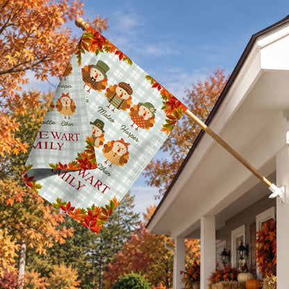 Personalized Thanksgiving Garden Flag - Custom Family Name Turkey Flag - Thanksgiving Outdoor Decor