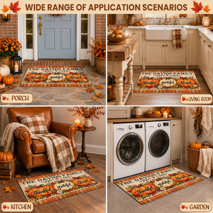 Personalized Thanksgiving Doormat - Thankful Grateful Blessed House Mat - Thanksgiving Home Decor