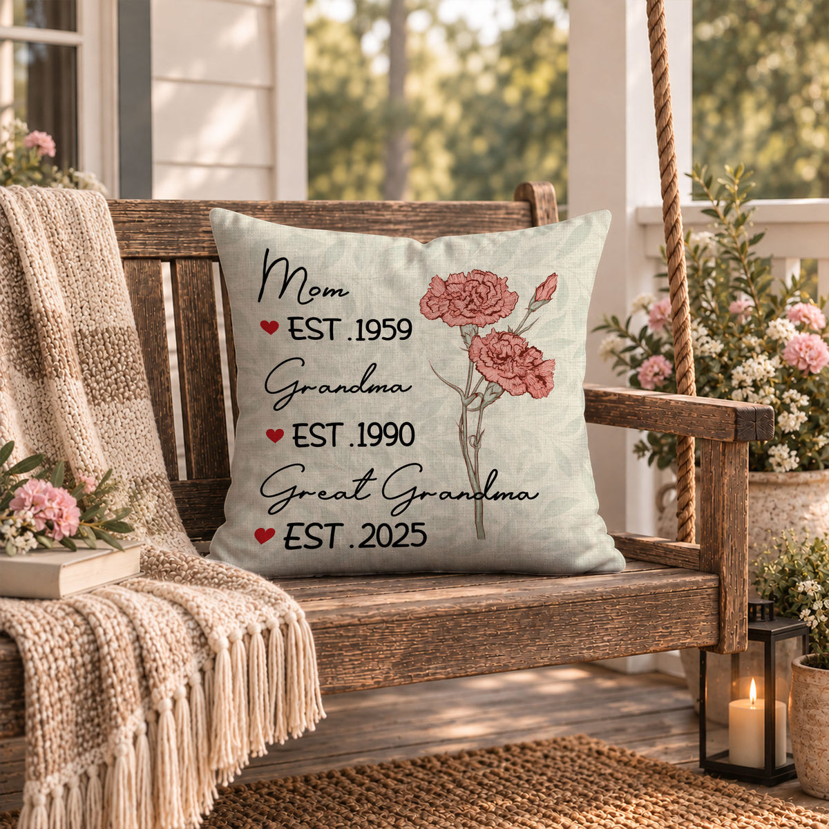 Personalized Floral Pillow - Mom Grandma Great Grandma Est. Year Pillow - Family Keepsake Gift